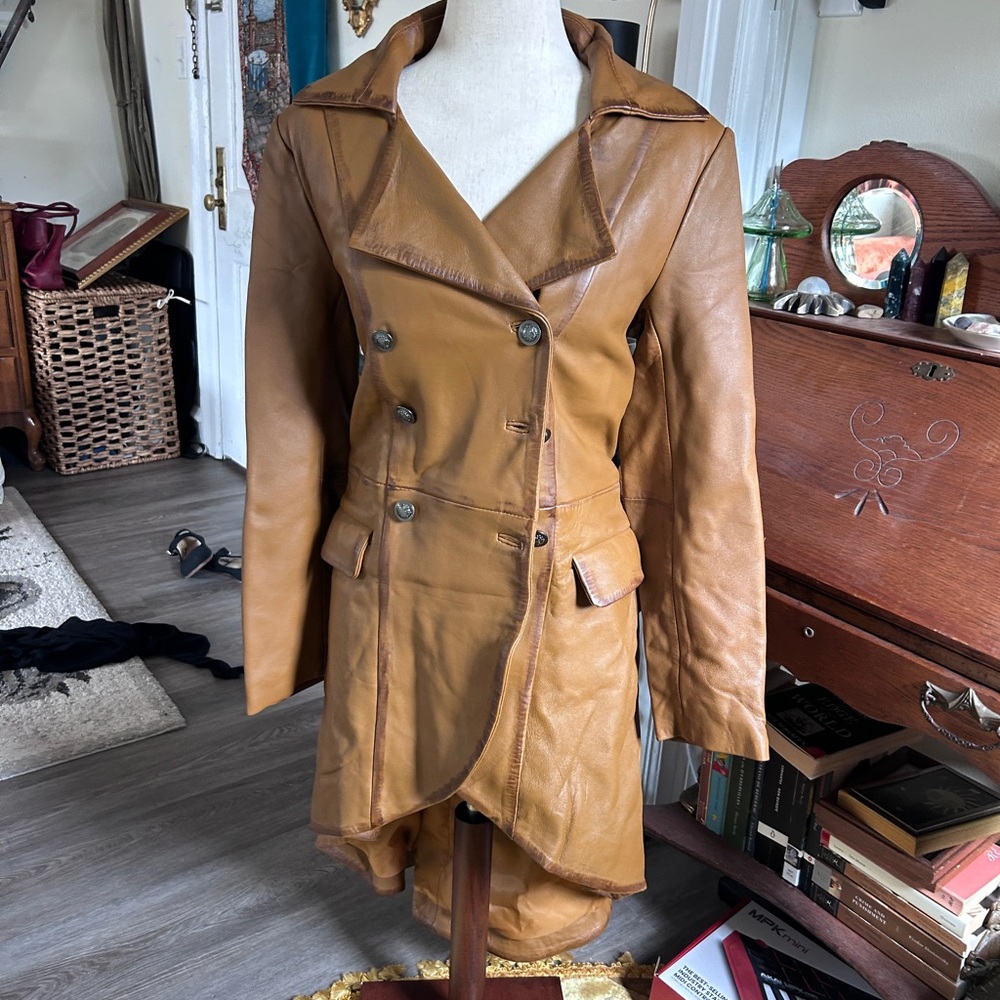 Leather vintage Women's Tan Trench Coat